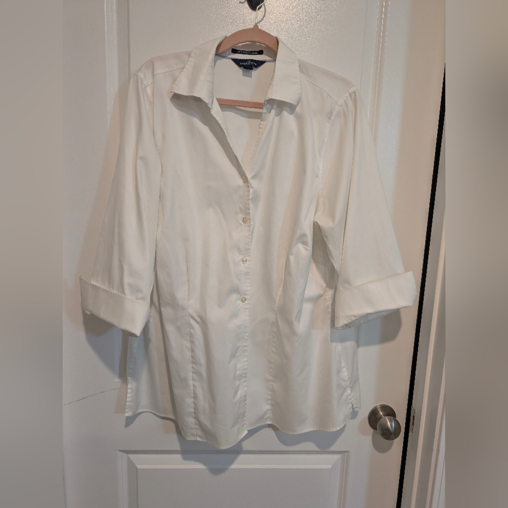 Lands' End White Button-Front Collared Women's Shirt